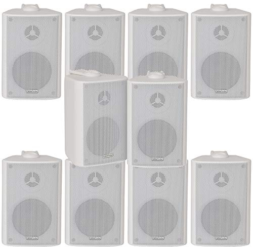 Loops 10x (5 Pairs) - 70W 2 Way White Wall Mounted Stereo Speakers & Brackets - 4” 8Ohm - Compact Background Music Loudspeakers For HiFi Surround Sound & Streaming