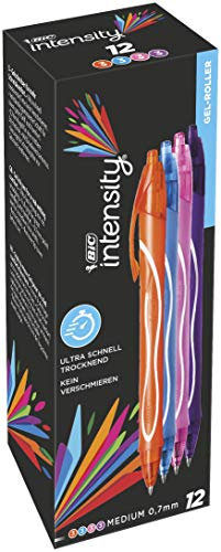 BIC Intensity Gelstifte Quick Dry, 12er Pack in verschiedenen Fun Farben, Strichstärke: 0, 7mm, mit gummierte Griffzone