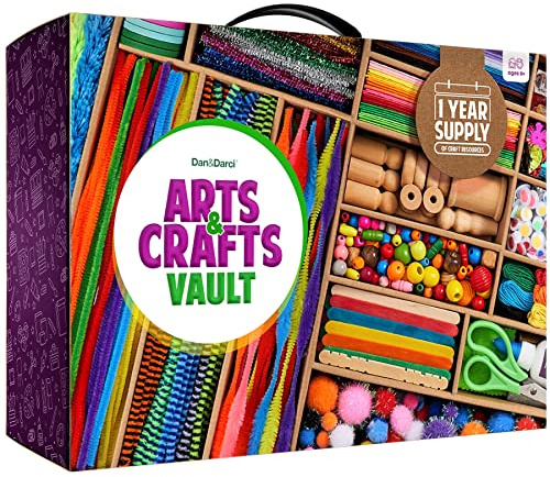 Dan&Darci Arts and Crafts Vault - Craft Supplies Kit in a Box - Birthday Gift for Kids Ages 4 5 6 7 8 9 10 11 & 12 Year Old Girls & Boys - Crafting Set Kits - Gift Ideas for Kid Art Activity Gifts