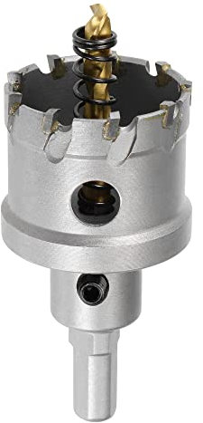 sourcing map 40 mm Hartmetall-Lochschneider, Bohrkrone, Kernbohrer, Lochsägen für Edelstahlblech, rutschfeste dreieckige Schaft-Grenzstufe, mit titanbeschichtetem Zentrierbohrer