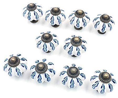 Namvo Lot de 10 poignées de porte en métal vintage shabby chic avec 10 vis Bleu clair 3,8 x 3,3 x 0,03 cm