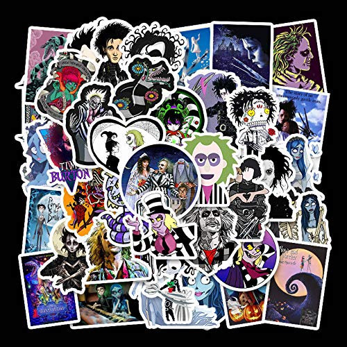 50 Stück Filme Tim Burton Aufkleber Wasserflaschen Laptop Hydroflaschen, Telefon Gitarre, Skateboard, Computer, Sweeney Kleinkind, Corpse Bride, Vinyl-Aufkleber für Teenager, Kinder und Erwachsene