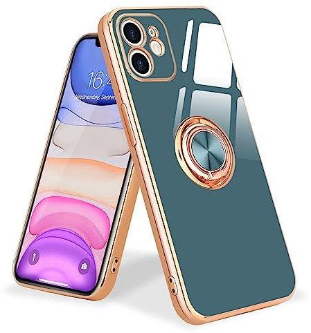 Urarssa for iPhone 11 Phone Case Magnetic Ring Holder 360 Degree with Rotation Finger Car Holder Shockproof Case Cover for iPhone 11-Grey