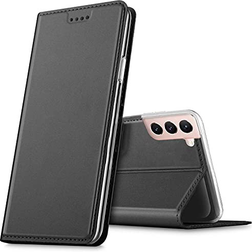 Verco Handyhülle für Samsung Galaxy S21, Premium Handy Flip Cover für Samsung S21 Hülle 5G [integr. Magnet] Book Case PU Leder Tasche, Schwarz