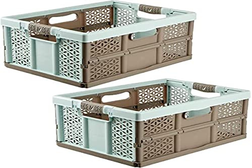 keeeper Lea 2er Pack robuste Faltboxen mit Griffen 32L, Kunststoff, Blau/Braun, 32 Litros, 2