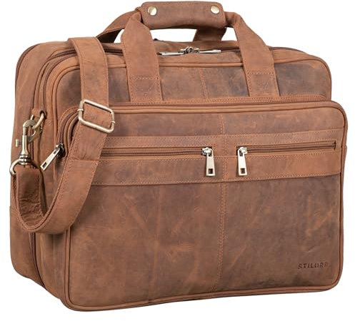 STILORD 'Alexander' Lehrertasche Herren Leder Vintage Aktentasche Laptoptasche Bürotasche Businesstasche groß XXL Umhängetasche mit Dreifachtrenner, Farbe:tan - dunkelbraun