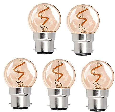 Qixivcom 2W B22 G40 LED Filament Light Bulb Dimmable Mini Led Bulb 120V 20W Equivalent LED Edison Light Bulb 2200K Warm White Decorative Lights Bulb Amber Glass Outdoor Lighting for Bar Home,5-Pack