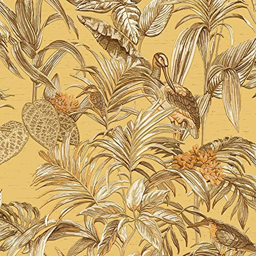 Sample Cream Gold Tropical Wallpaper Birds Palm Textured Paste The Wall Vinyl