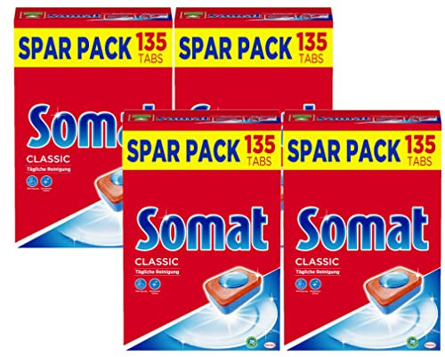 Somat Classic Spülmaschinen Tabs, 540 (4x 135) Tabs, Sparpack, Geschirrspül Tabs für die tägliche Reinigung von Besteck und Geschirr, mit Extra-Kraft und Schutz vor Glaskorrosion