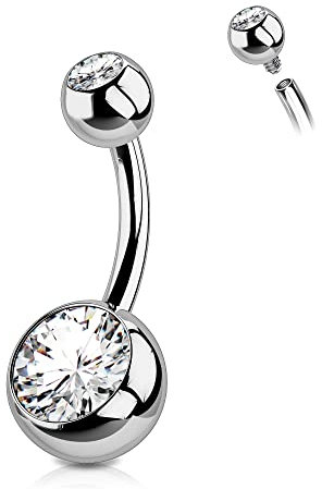 OUFER 14G Bauchnabelpiercing Titan 8 mm Stablänge Piercing Bauchnabel Lang Kurz CZ Kugeln Titanium Belly Button Piercing Navel Bars Silber Nabelring Frau Mann Schmuck