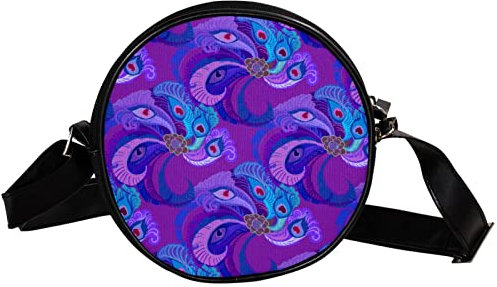 GORDESC Viola Viola Piume Pavone Modello Rotondo Crossbody Borse Cerchio Crossbody Borsa A Tracolla Frizione Borsa per Donne Ragazze