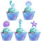 Kukifun 40Pcs Mermaid Cupcake Topper Wrapper, Double Side Little Mermaid Under The Sea Theme Cake Decoration for Baby Shower Birthday Party