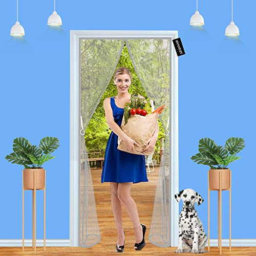 Magnetic Fly Insect Screen Door-Magnetic Insect Door Screen-with Full Frame Hook Loop-Hands Free Mesh-Kids Pets Walk Through Easily-for French Door 125 x 220 cm - Grey A