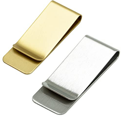 Clip de Dinero de Metal, 2 Piezas Pinzas para Billetes de Acero Inoxidable para Hombres Efectivos de Tarjeta de Crédito Paper Documentos (Plata y Oro)