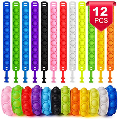 Ainiv Pop Armband, 12 Stück Pop Push It, Pop Bubble Fidget Armband Spielzeug, Armband Kinder Set, Fidget Toys Set, Simple Fidget Toy Armband, Baby Sensory Toy für Kinder/Erwachsene