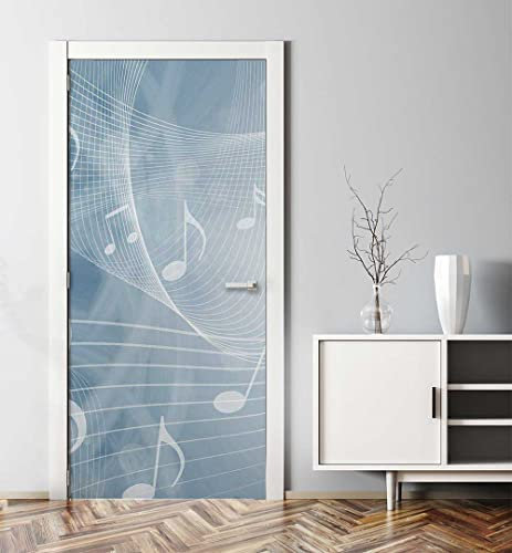 MyMaxxi - Tür bekleben mit Türtapete Türposter Türfolie Selbstklebend 90x200 Musik Symphonie mit Noten - Tür verschönern ? Türaufkleber Türklebefolie Klassik Musiknoten blau