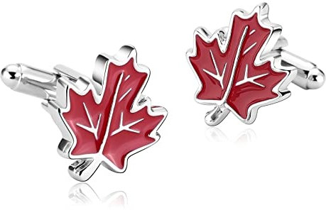 Whoiy Manschettenknöpfe Rot, Manschettenknöpfe Witzig Edelstahl Hochzeit Manschettenknöpfe Ahornblatt für Männer Kostenlose Gravur mit Geschenkbox