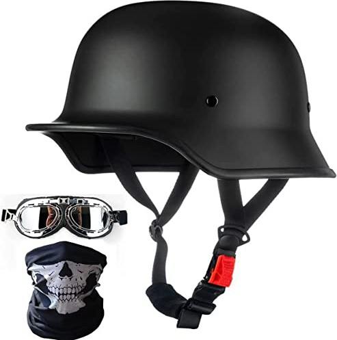 Motorradhelm im Deutschen Stil, Halbhelm für Erwachsene, Männer, Frauen + Gesichtsmaske + Brille, Halbschalenhelm, Retro-Halbschalenhelm für Cruiser Scooter Chopper, ECE-Zertifizierung
