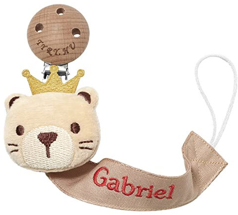 TYRY.HU Schnullerkette mit Namen Jungen Mädchen Personalisierte Schnullerband Holz Clip Baumwolle Schnuller Clips für Neugeboren Bär