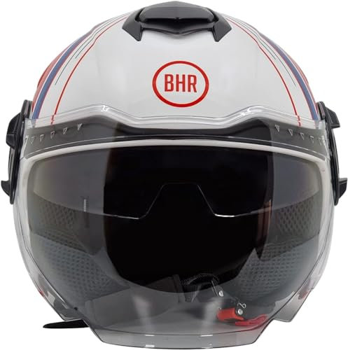 BHR Casco Jet Doppia Visiera 830 FLASH, Casco Scooter Omologato ECE 22.06, Casco Moto Jet Leggero & Confortevole con Visiera Interna Parasole, Cool White, L