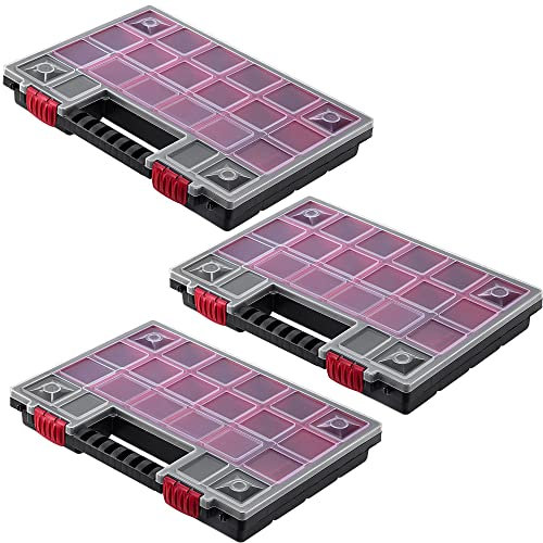 KADAX Lot de 3 organiseurs, boîte à outils, en plastique, pour petites pièces, avec couvercle transparent, rangement pour petites pièces, différentes tailles, 34 x 25 cm