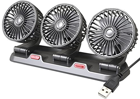 TOTMOX Circulateur d'air de refroidissement électrique à trois têtes Ventilateur automatique rotatif à 360° Ventilateur de refroidissement de voiture portable pour berline/SUV/RV/Bateau/Camion