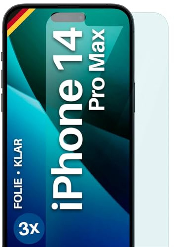 moex für iPhone 14 Pro Max Schutzfolie Displayschutz Folie Ultra-klar HD 0,2 mm kompatibel mit jeder Hülle, Anbringen ohne Blasen, Handyfolie Extra Kratzfest, FlexProtect 3 Stück