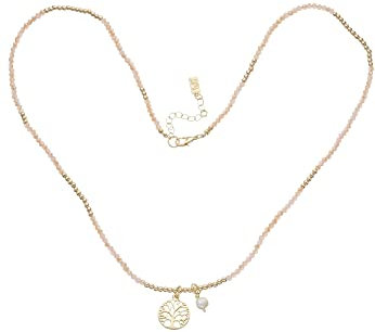 Leslii Damen-Kette Lebensbaum Baum-Anhänger lange Halskette beige Modeschmuck-Kette Glas in Gold Beige