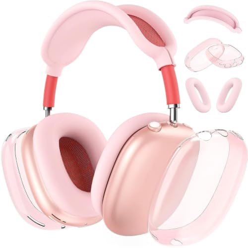 MOLOPPO transparente weiche TPU- und Silikonhülle für AirPod Max, Zubehör Ultra Schutzhülle für Apple AirPods Max (Pink Plus), 2 Stück )