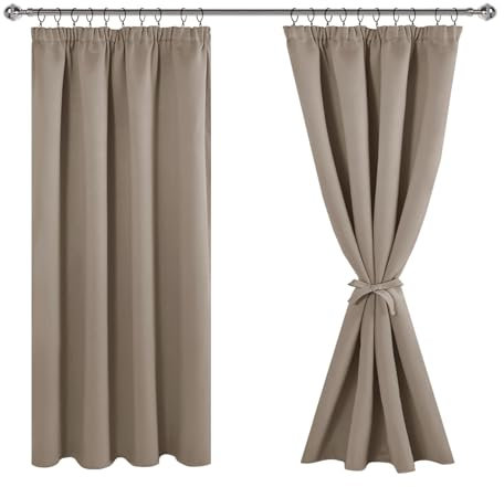 JIUZHEN Verdunklungsvorhänge Gardinen mit kräuselband Vorhang Blickdicht Vorhänge Wohnzimmer Gardinen Schlafzimmer Thermovorhang Taupe, H137 x B117 cm,2er Set