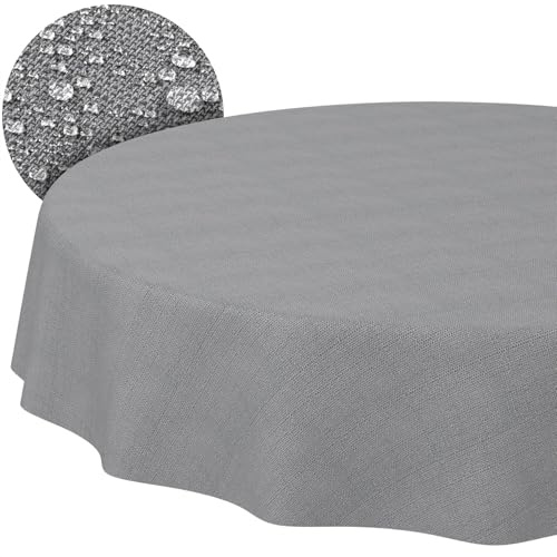 ANRO Tischdecke abwaschbar Damast Dunkelgrau rund Ø 155 cm Gartentischdecke | schmutz- & wasserabweisend, pflegeleicht – waschbar bei 30 °C – ideal für Garten, Terrasse & Esszimmer