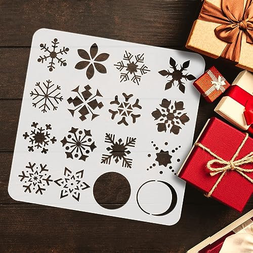 FINGERINSPIRE Schneeflocken-Schablone zum Malen, 30 x 30 cm, wiederverwendbare Schneekristall-Schablone, Winterschneeflocken, Zeichnung, Tempalte, Kunststoff, ausgestanzte Schablone zum Malen an Wand,