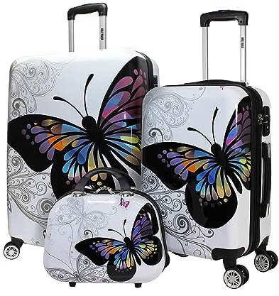 World Traveler Butterfly erweiterbares Spinner-Kofferset aus Polycarbonat mit verbesserter Rollenkonstruktion, Schmetterling, 3-piece Set