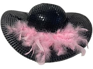 KarnevalsTeufel Damenhut schwarz mit Pailletten und Federn rosa rot schwarz Glitzerhut Karneval (rosa)