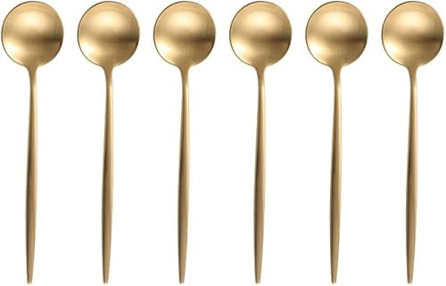 Gold 18/10 Edelstahl Kaffeelöffel Dünnes Besteck für Küche, Hotel, Restaurant, Hochzeit, Party, Mattes Finish, spülmaschinenfest, 6 Stück