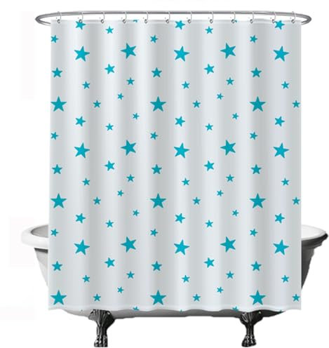 Ulticool Tenda da doccia – stelle grandi stelle piccole – 180 x 200 cm – con 12 anelli – bianco blu