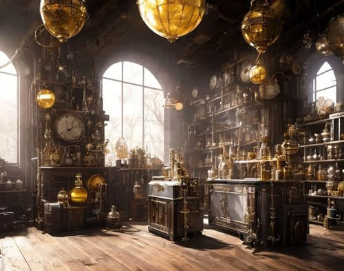 AgaaTi Deko Kunstdrucke Wandbild Leinwandbild der Steampunk-Alchemist in seinem alten Labor für ätherische Öle für Heimtextilien 60x90cm