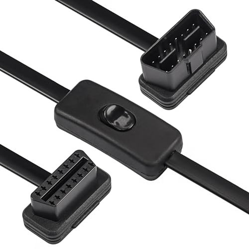 CERRXIAN 0,6 m/2 ft OBDII OBD2 rechtwinkliger 16-poliger Stecker auf Buchse Verlängerungskabel Auto-Diagnose-Flachkabel-Adapter-Anschluss mit Schalter