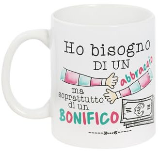 O.P.S. - Tazza In Cercamica Personalizzata, Con Frasi Divertenti e Dal Design Accattivante, Adatta Per Forno, Microonde, Lavastoviglie, Capacità 350ml, Formato cm 10hx8x8 - Abbraccio