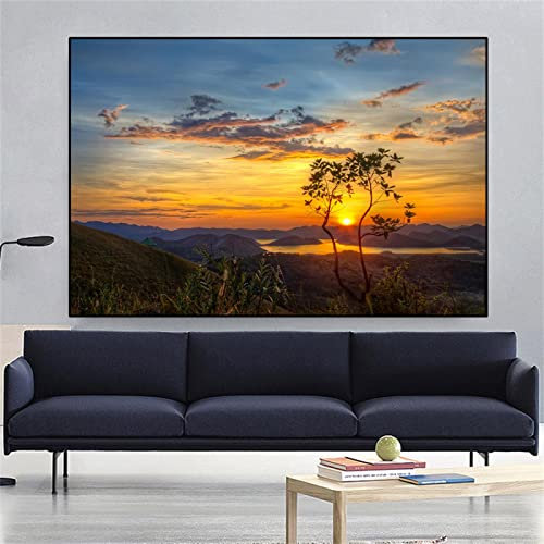 Poster per camera Natura Tramonto Lago Albero Paesaggio Tela Quadri Montagna poster da parete Quadro di arte della parete Decorazioni per la casa 30x40cm Senza Cornice