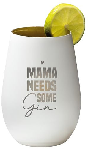 4youDesign Gin Tonic Glas mit Spruch Mama needs same GIN – Geschenk für Männer, Frauen zum Muttertag oder Vatertag – Tumbler-Party-Glas aus Kristallglas – sehr bruchsicher – Weiß-Gold – 465ml