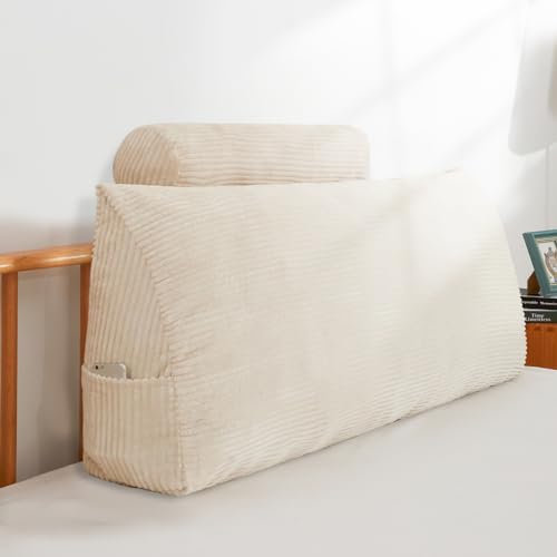 MAXYOYO Große Nackenrolle, dreieckige Positionierungsstütze, Lese-Rückenlehne, Keilkissen für Kopfteil, Tagesbett, Etagenbett mit Bezügen, Beige, Einzelbett