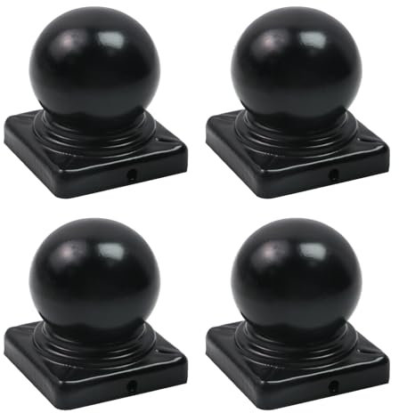 Tsnamay Zaunpfostenkappen mit Kugel, Pfostenkappen mit Kugelkuppel, Deckpfostenkappen mit Schrauben für 6 x 60 mm Metallpfosten, Schwarz, 4 Stück