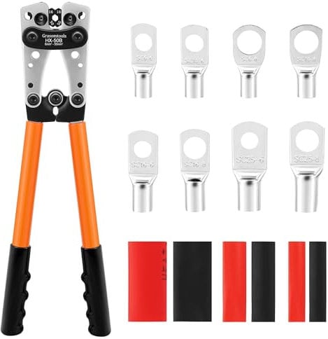 Strumento di crimpatura per capicorda del cavo della batteria per pinza per capicorda elettrica AWG 8-1/0 (HX5B0 Crimper+60PCS Terminal)