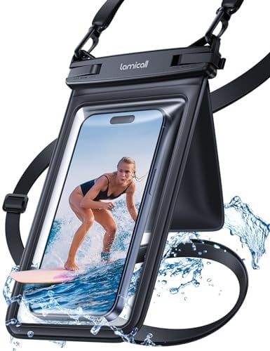 Lamicall IPX8 Waterproof Pouch - Swimming Dry Bag with Lanyard, Fit up to 7.5” Black