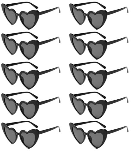 10 Stück Herz Sonnenbrille für Damen,Partybrille,Magische Farben Party Herz Brille, Vintage Herzform Brille 90er Jahre Hippie Brille Kostümzubehör für Party, Hochzeit, Karneval, Halloween