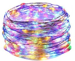 Guirnalda de luces LED en alambre de cobre, alimentada por pilas de botón y con colores RGBY. Con 2 metros de longitud, es perfecta para dar un toque mágico a tus fiestas y decoraciones.