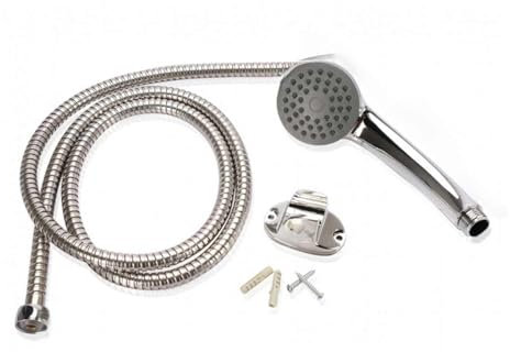 Kit de alcachofa de ducha con tubo flexible de 1,5 m y soporte cromado, alcachofa de alta presión, chorro fijo, diseño elegante de plata cromada, ideal para baño moderno