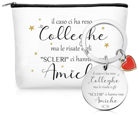 Weewooday Set di Regalo per Colleghe Portachiavi per Colleghi Borsa Cosmetica in Tela con Portachiavi in Acciaio Inossidabile di Cuore per Collega e Amici Regalo Compleanno Regalo Donna Uomo