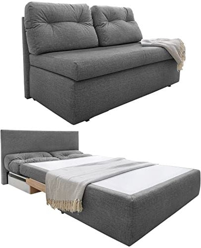 Praktisches Funktionssofa mit Gästebettfunktion, Schlafsofa 136 cm breit, Couch mit Schlaffunktion und Bettkasten, Liegefläche 126x192 cm, Bezug Mikrofaserstoff in Grau / 15119
